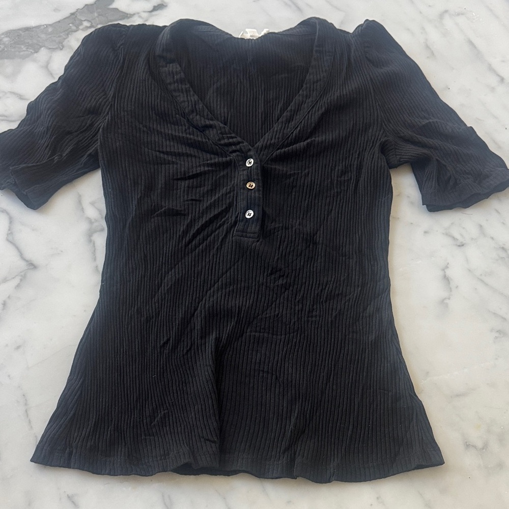 Sugarlips Charcoal Ribbed Knit Top